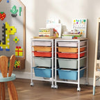 Giantex Rolling Storage Cart with 5 Drawers, Utility Cart w/Wooden Tabletop, Lockable Wheels, Multipurpose Organizer for Art Craft Books Paper, Drawer Carts for Dorm Classroom Office, Macaron - Image 2