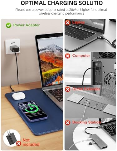 Mouse Pad with 15W Wireless Charging, XXL Large Leather Desk Mat, Blue - Image 3