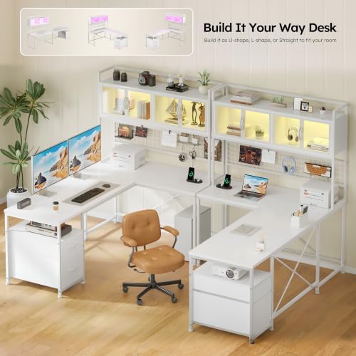 DurayLoly 67" L Shaped Gaming Desk for Dual Monitor, White - Image 6