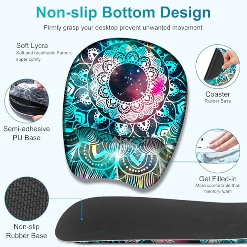 Large Mouse Pad with Wrist Support 4 in1 Set, XXL Big Game Mousepad + Keyboard Wrist Rest+Mouse Wrist Rest+Coaster Ergonomic Gaming Mat for Home Office Table Computer I Nice Green Mandala - Image 5