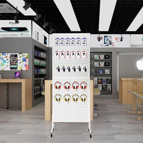 Eastern Tree Metal Pegboard Display Stand 2'x 5' with 30 Hooks, Pegboard Panels Display with Wheels, Peg Board Display Rack, Standing Pegboard Display- White - Image 6