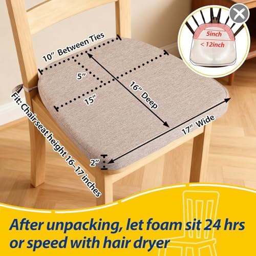 AAAAAcessories Chair Cushions for Dining Chairs, 17 x 16 x 2 in, Set of 6 - Image 2