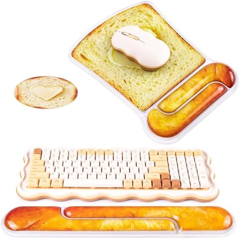 Ospelelf Mouse Pad and Keyboard Wrist Rest Cute Funny Gel Mousepad Set, Support for Typing Gaming, Relieve Wrist Pain, Cool & Easy to Clean, for Office, Programmer, Home Computer Use, Butter Bread by OspelelfOfficeSupplies