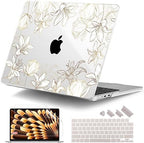 DONGKE for MacBook Air 13 Inch Case M5 2026 M4 2025 M3 M2 2024-2022 A3449 A3240 A3113 A2681, Plastic Hard Shell & Keyboard Cover & Screen Film for MacBook Air 13.6 Inch Case - Golden Floral by DONGKE
