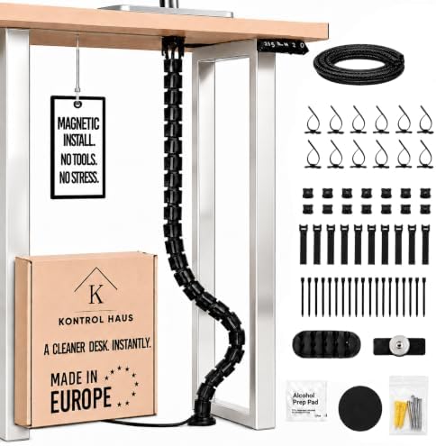 Under Desk Cable Management Spine, Standing Desk Wire & Cord Organizer, Adjustable 53 Inch Cable Spine, Magnetic & Screw-in Mount, Black Vertebrae by KONTROLHAUS
