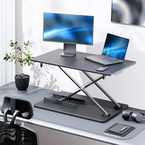 Standing Desk Converter, 25.16" × 15.75" Height Adjustable Laptop Stand for Desk, Sit Stand Monitor Stand, No Assembly Required for Home and Office Use (Black) - Image 2
