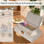 Decorative Storage Box Set of 2, PU Leather Organizer for Home Decor Beige - Image 3