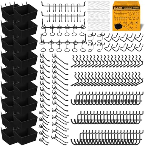 ELEAD 286-Piece Extra Thick Pegboard Hooks Set, 1/4" Heavy Duty Black Peg Board Organizer Accessories with Bins, Metal Pegboard Accessories with Pegs Lock, Peg Board Hooks for Hanging by ELEAD