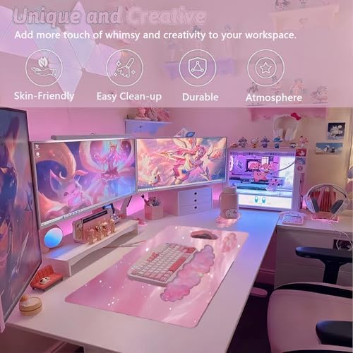 Cloud Mouse Pad Keyboard Wrist Rest 4PCS Galaxy Space Extended Large Desk Mat Pad Set Memory Foam Non-Slip Ergonomic Gaming Mouse Pad Wrist Support for Computer Laptop Home Office Cute Pink Stars - Image 6