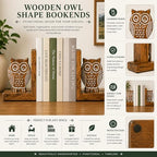 eTroves Wood Bookends for Shelves. Decorative Wooden Owl Bookend for Heavy Books, White Wood, 6 Inch - Image 3