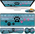 Large Gaming Mouse Pad, Keyboard Wrist Rest pad + Mouse Wrist pad + Coaster Set Extended Waterproof Non-Slip Table mat Suitable for Home Office Learning Games - Black and Pink Dog Paw Prints by HTTYYTRYT