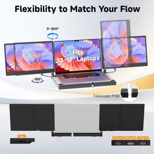CIDETTY Upgraded Laptop Screen Extender Portable Monitor, 14" 1080P FHD IPS Screen,Monitor Extender for Laptop,Fit for 13-17" Laptops, Plug & Play Compatiable with Wins/Mac/Android/Switch - Image 7