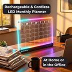 Magnetic LED Monthly Planner - Rechargeable 14x10" Acrylic Dry Erase Calendar for Fridge or Desk - Light-Up Illuminated Whiteboard with 7 LED Colors and Markers - Image 3