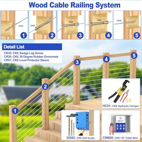 [Patent]CKE 40 Pack T316 Marine Grade Stainless Steel 30 Degree Angle Beveled Protector Sleeves Wood Post Protector for 1/8" Wire Rope Cable Railing, DIY Balustrade, 30 Degree Protective Sleeves, CR30 - Image 6