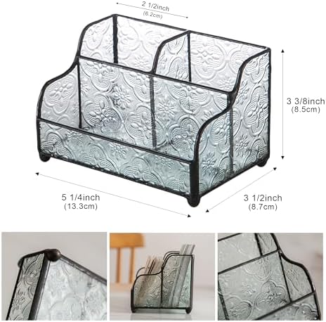Vintage Embossed Glass Business Card Holder, 3 Slots Name Cards Display Storage Holder Black Metal Business Card Display Stand for Desk, Office, or Reception - Image 5