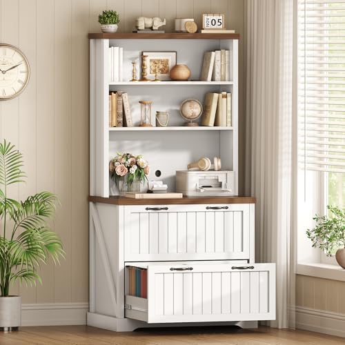 SEDETA Farmhouse 2 Drawer Filing Cabinet for Home Office,White and Brown by SEDETA