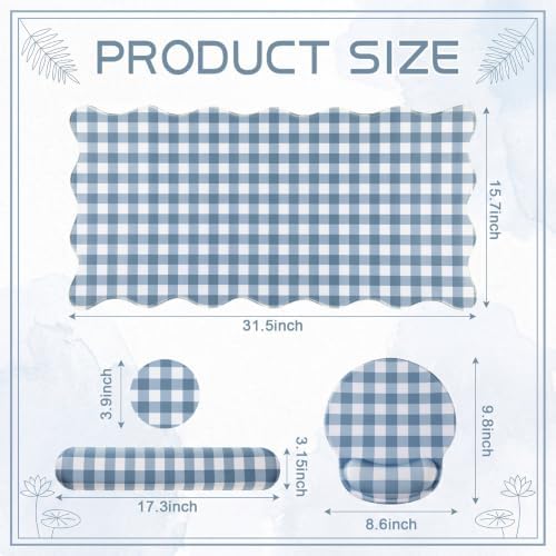 Sabary Gingham Desk Mat Scalloped Dust Blue, 31.5 x 15.7 Inch - Image 2