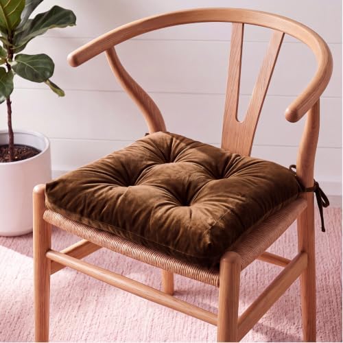 Geetery 4 Pack Velvet Chair Cushions for Dining Chairs, 16" x 16" Soft Velvet Chair Pads with Ties Comfy Solid Seat Cushion Party Home Office Living Room Outdoor Indoor (Morandi) - Image 2