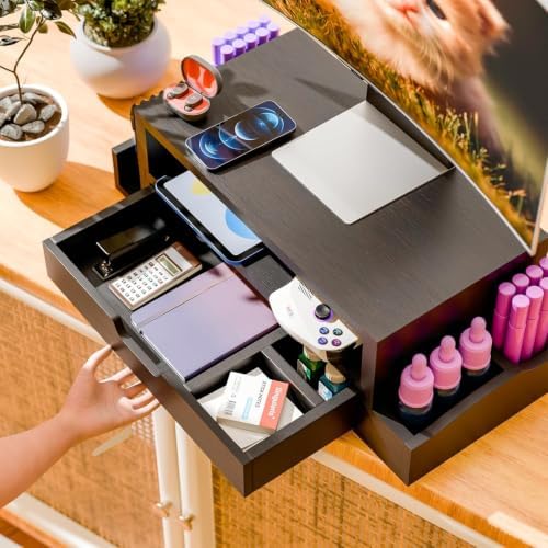 Simple Trending Wood Monitor Stand Riser, Desktop Oraganizer, Black - Image 2