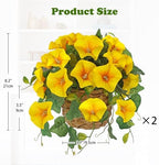 Briful 2 Pack Fake Morning Glory with Handwoven Basket - 8.2" Yellow Faux Potted Flowers Silk Floral Table Centerpiece for Home Office Room Shelf Desk Decor - Image 2