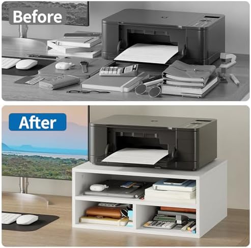 ALISENED Printer Stand for Desk, 2-Tier Wooden Desk Organizer, White - Image 5