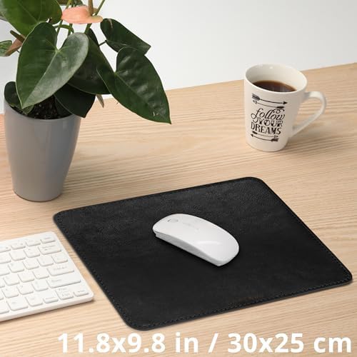 Full-Grain Leather Mouse Pad - Genuine Leather Mouse Mat with Non-Slip Backing, 3mm Thick, Smooth Mouse Glide, Desk Accessory for Office, Work & Gaming (Black, Large 11.8 x 9.8 in) - Image 2