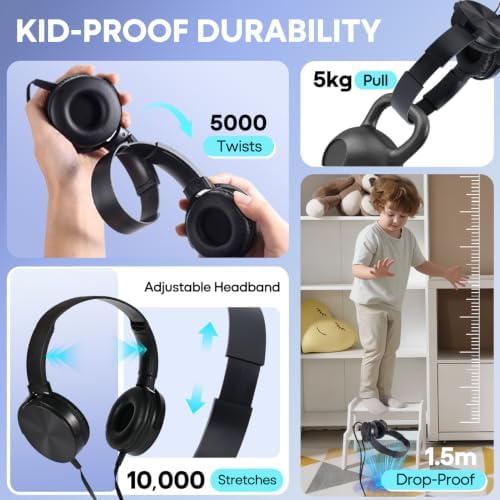 Bulk Headphones 12 Pack for School Classroom Kids, Wholesale Wired Durable Earphones Class Set for Students Children Toddler Teens Boys Girls and Adult (HY450, 12 Black) - Image 2
