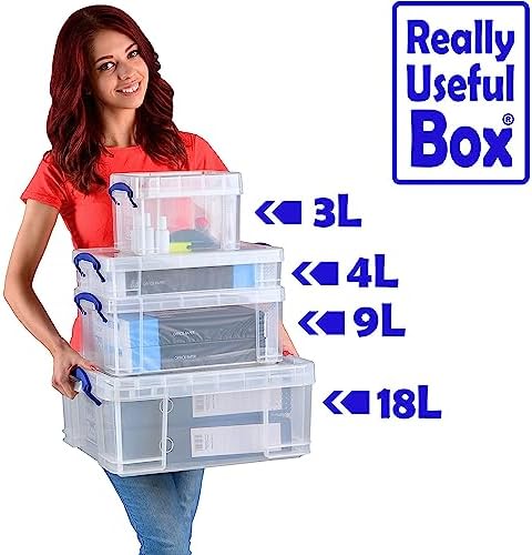 Really Useful Box 4 Liter Plastic Stackable Storage Container w/Snap Lid & Built-In Clip Lock Handles for Home & Office Organization, Clear (2 Pack) - Image 6