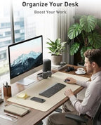 Aothia Faux Leather Desk Mat - Non-Slip PU Leather Desk Blotter, Waterproof Writing Surface, Large Desk Pad for Office & Home (Beige, 55" x 24") - Image 3