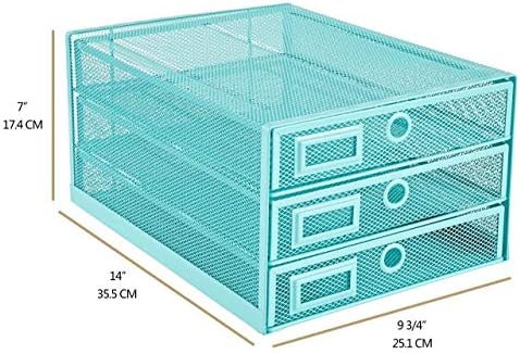 Annova Desk Organizer Wire Mesh 3 Tier Sliding Drawers Paper Sorter/Multifunctional/Premium Solid Construction for Letters, Documents, Mail, Files, Paper, Kids' Art Supplies (Turquoise) - Image 2