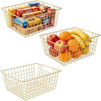 3 Pack Large Wire Baskets, Sturdy Gold Wire Basket, Metal Gold Basket for Organizing Kitchen, for Food Pantry Home Office Desk Shelf Bathroom Bedroom (14.2 x 11.1 x 6.3 inch) by Unknown