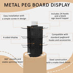 Rotating Pegboard Display Stand With 24 Hooks, 4-Sided Metal Spinning Peg Board Display 7.4"x7.4"x17" Spinner Pegboard Carousel Craft Rack Organizer (Black) - Image 3