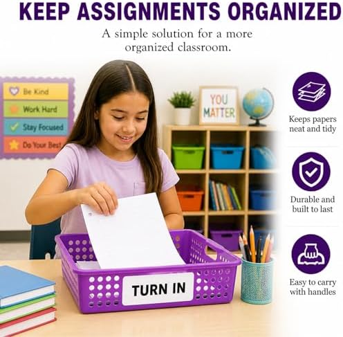 Svartur Classroom Paper Tray Set of 6, Plastic Turn in Trays for Classroom, Stackable Letter Size Organizer Bins with Handles, Teacher Storage Baskets for School Supplies, Art, Office Organization - Image 4