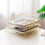 Gold 4-Tier Stackable Paper Tray Desk Organizer - Image 2