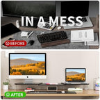 AFOOYO LED Dual Monitor Stand Riser for 2 Monitors,Office Desktop Wooden Stand Adjustable Length and Angle 3 Shelf,Extra Long Multifunctional Stand up to 39.3" for Computer,Laptop,TV,Black - Image 5