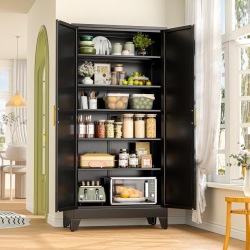 GAIOUS 75.2" Tall Metal Storage Cabinet, Kitchen Pantry Cabinet Black - Image 5
