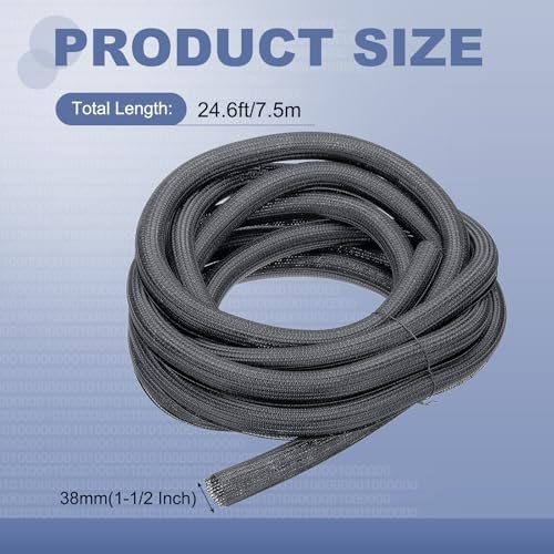 MECCANIXITY Split Sleeve Wire Loom Braided Sleeve 1-1/2" 25Ft Grey - Image 2