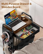ALVOROG 3 Tier Metal Rolling Cart with Drawer,Wood Top,Pegboards,Black - Image 3
