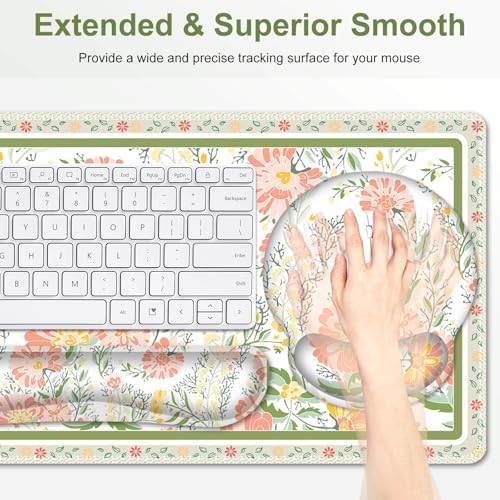 Desk Mat, 4in1 Large Mouse Pad with Wrist Rest, Cute Desk Matt for Desktop, Deskpad Mat, Anti-Slip XXL Computer Ergonomic Mousepad with Wrist Support for Keyboard and Mouse I Elegant Daisy Florals - Image 4