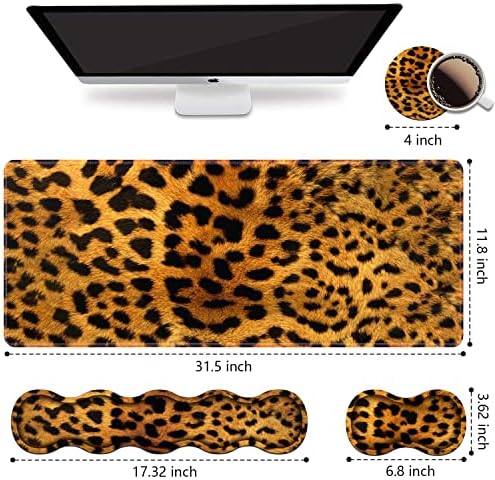 Ergonomic Keyboard Wrist Rest and Mouse Pad Wrist Rest Set, Large XXL Gaming Mousepad 31.5"x 11.8", Memory Foam, Easy Typing Pain Relief, Multifunctional Desk Mat for Office & Home, Leopard Print - Image 2