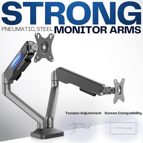 VIVO Dual Pneumatic Arm Ultra-Wide Monitor Mount for up to 35 inch Screens, Holds 26.4 lbs per Arm, Desk Mount Monitor Stand for 2 Ultrawides, Black, STAND-V200O - Image 3