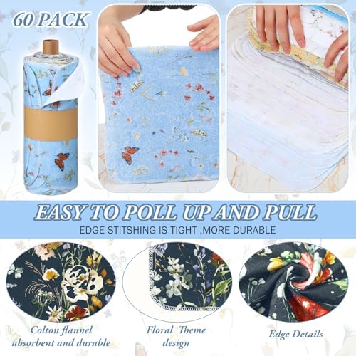 60 Pack Reusable Kitchen Cloths Cotton Towel, Rich Flowers - Image 4