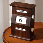 Vintage Manual Flip Desk Calendar, Never Expires, Rotating Month Week Day Date Display for Home Office,Retro Style, Reusable High-end Home Ornaments, Unique Gift,6.1 x 4.3 x 2.6 Inches(Wood Grain Brown Perpetual Calendar) by MEMORY+FISH