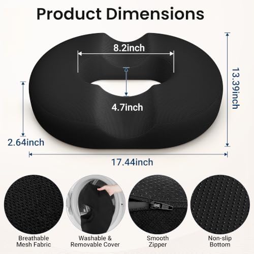 CloudBliss Donut Pillow Stadium Seat Cushion for Tailbone Pain Relief and Hemorrhoids, Memory Foam Seat Chair Cushion, Portable Seat Cushions for Bleachers, Car, Home & Office - Image 2