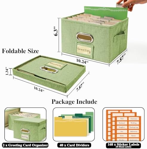 Vienrose Greeting Card Organizer Box Grass Green 2 Pack with 20 Dividers - Image 3