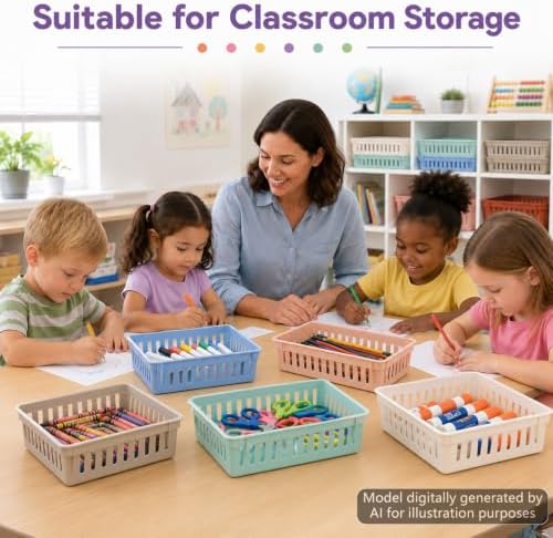 gisgfim 12 Pack Plastic Classroom Baskets for School Supplies, Boho - Image 5
