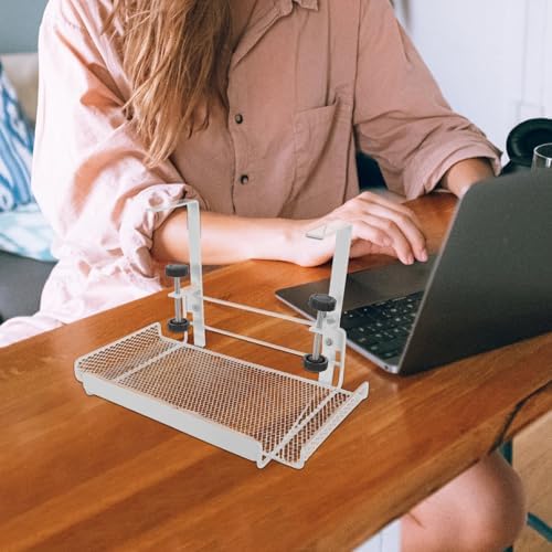 ibasenice Under Desk Shelf: Metal Storage Rack with Clamp Desk Cable Management Tray Organizer Basket for Cables Papers and Office Tables Supplies White - Image 2