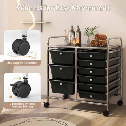 LDAILY 9 Drawer Rolling Storage Cart, Rolling Cart with Drawers for Classroom, Art Supply Craft Organizer on Wheel with Metal Frame & Handles for Home Office School - Image 6