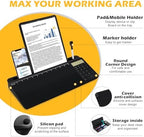 Desktop Glass Whiteboard with Calculator(12 Digit LCD Display) & Ruler Marker,Tilted Notepad Computer Keyboard Stand with Black Dry Erase Board Surface, Desk Organizers with Accessories,Black - Image 2