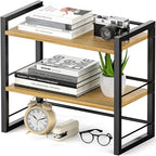 Office Desk Shelf Organizer, Wood Desktop Bookshelf Supplies Storage Rack, Shelf for Top of Desk and Dresser (Black-2 Tier) by ART-GIFTREE